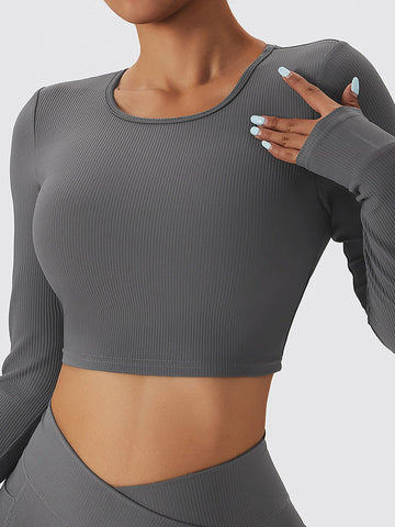 Live In Rib Backless Long Sleeve Crop Top