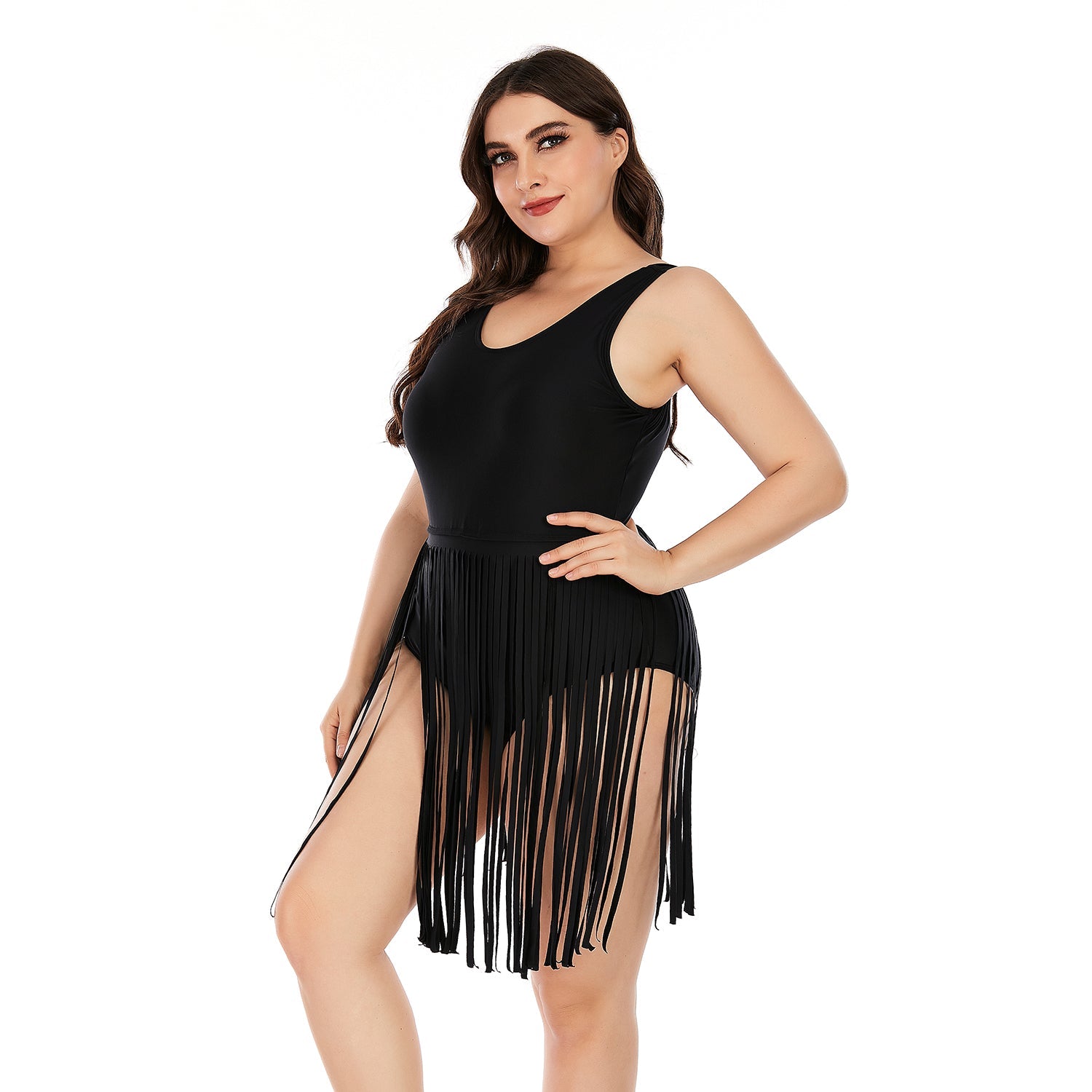 Plus Size Fringe Hem Beach Swimsuit Bikini Swimsuit