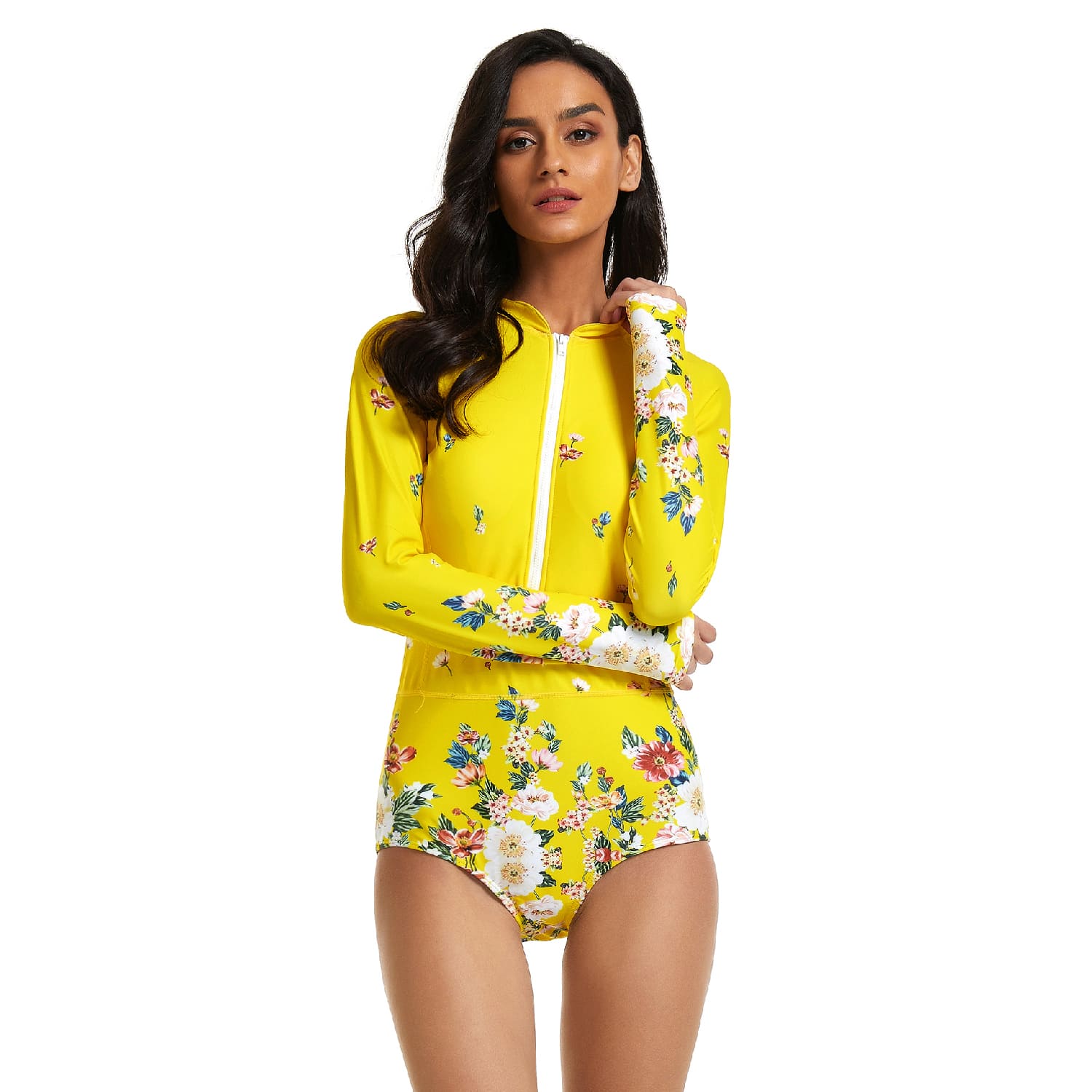 Traje de baño amarillo de manga larga, ropa de playa