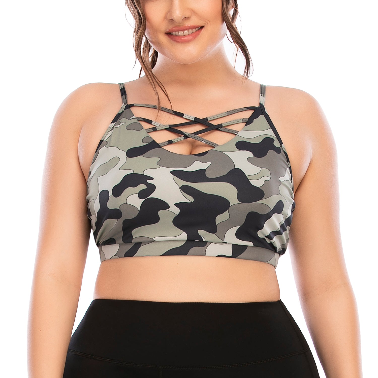 Conjunto de yoga estampado de dos piezas en talla grande