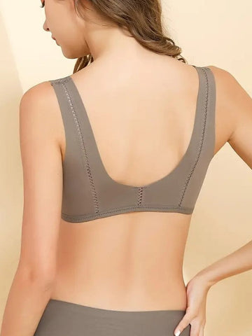 Front Closure Wide Strap Push-Up Wireless Bra Brown