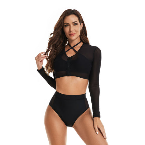 Traje de baño Rash Guard de manga larga, traje de baño de 2 piezas con top corto