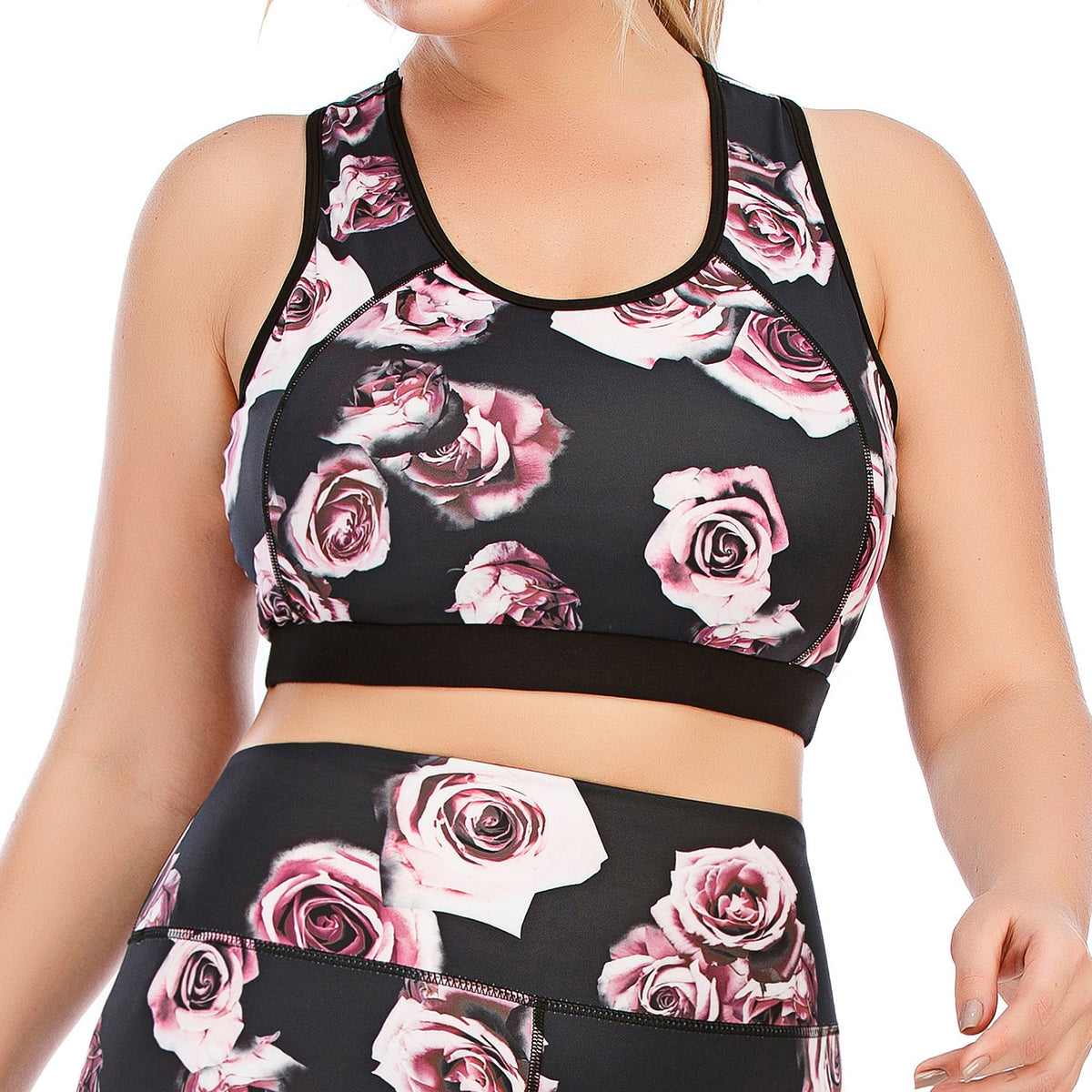 Tops de yoga con estampado de rosas para tallas grandes