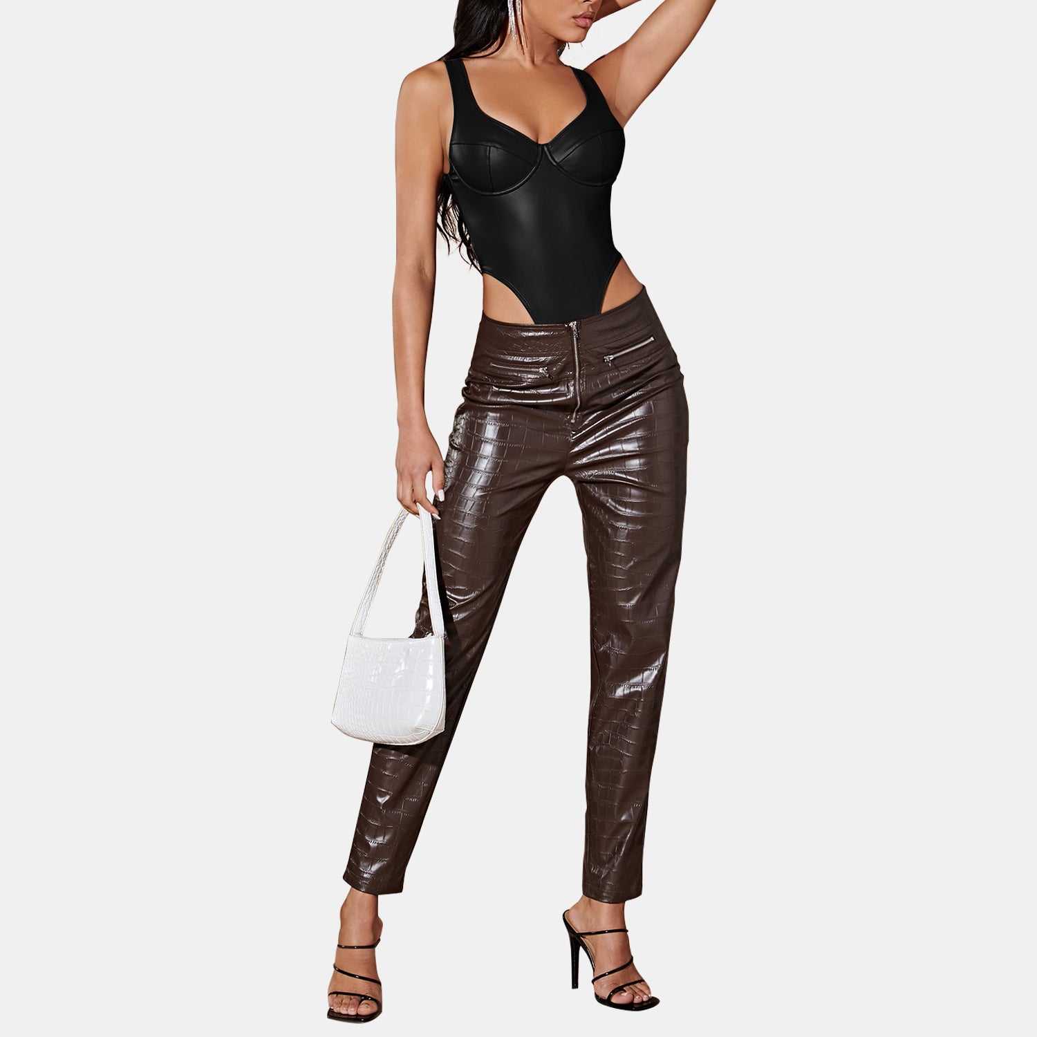 PU Leather Bustier Bodysuit