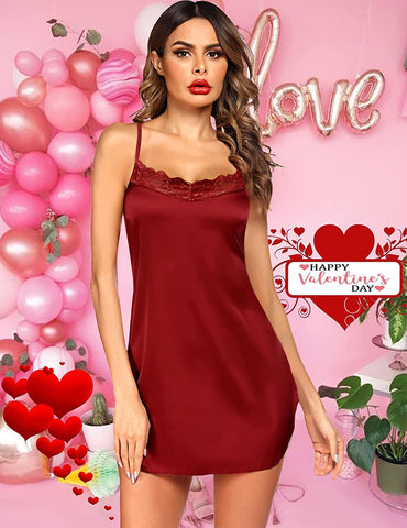 Avidlove Dessous für Satin-Spitzen-Chemise-Nachthemd Seide Babydoll Nachtwäsche Kleid