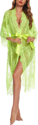 Avidlove Long Lace Lingerie Kimono Robe Sheer Babydoll Nightgown Nightdress