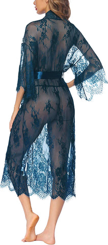 Avidlove Long Lace Lingerie Kimono Robe Sheer Babydoll Nightgown Nightdress