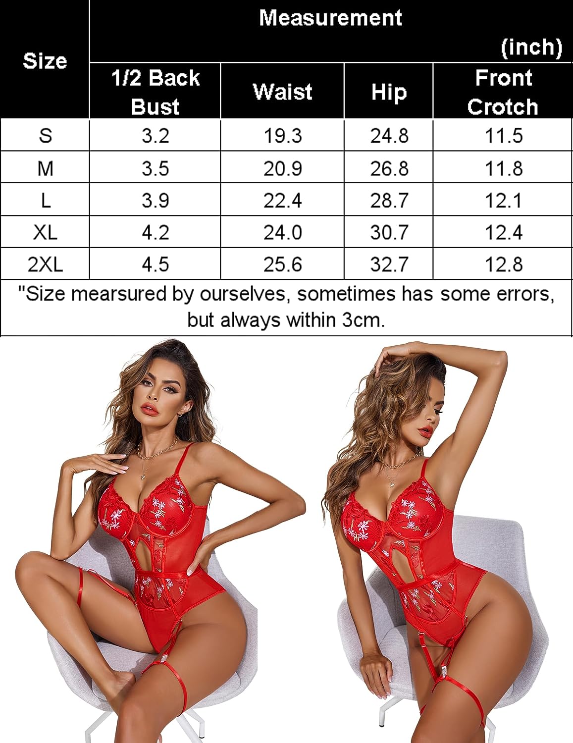 Avidlove Teddy-Dessous für florale Stickereien, Schnür-Bodysuit mit Strumpfgürtel und Bügel, Nachtwäsche