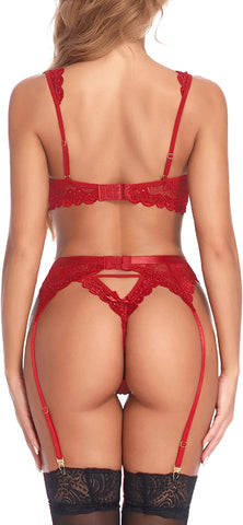 Avidlove Dessous-Set mit Spitzen-Strumpfband und Bügel, Push-Up-Dessous-Set (ohne Strümpfe) 