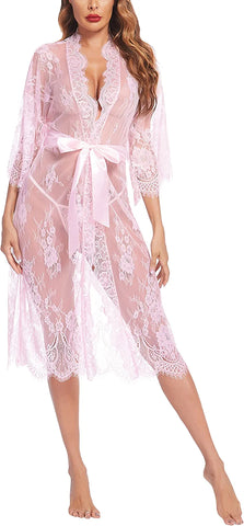 Avidlove Long Lace Lingerie Kimono Robe Sheer Babydoll Nightgown Nightdress