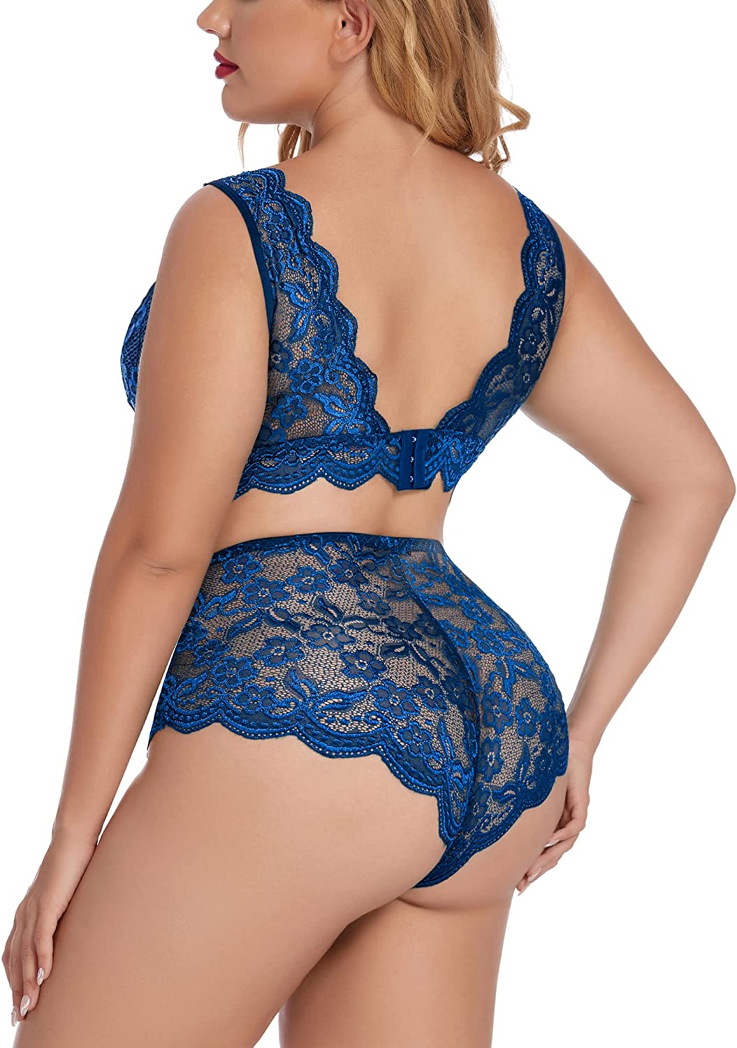 Avidlove Plus Size Lingerie Set Lace Halter Bralette High Waist Panty Set