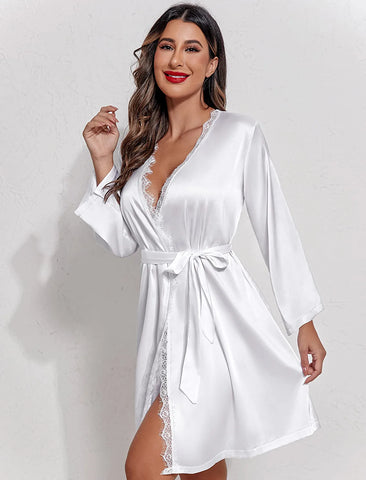 Avidlove Kimono-Robe, Spitze, rückenfrei, Satin-Robe, kurze, seidige Roben 