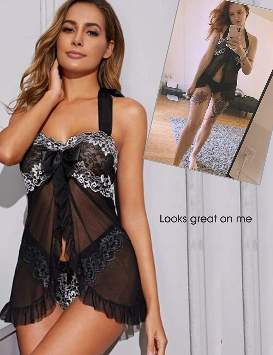 Avidlove Babydoll Lingerie for Halter Chemise Open Front Lingerie Nightwear