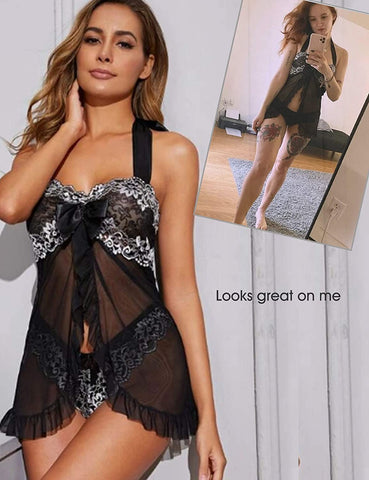 Avidlove Babydoll-Dessous für Neckholder-Chemise, vorne offen, Dessous, Nachtwäsche 