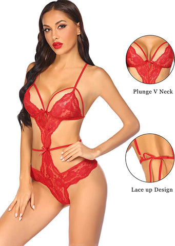 Body de encaje de Avidlove Lingerie con tiras y mini body de una pieza tipo babydoll 