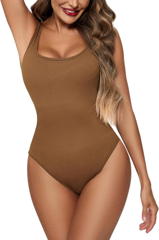 Avidlove Body suits Tank Tops Ribbed One Piece Square Neck Sleeveless Shapewear Bodysuits