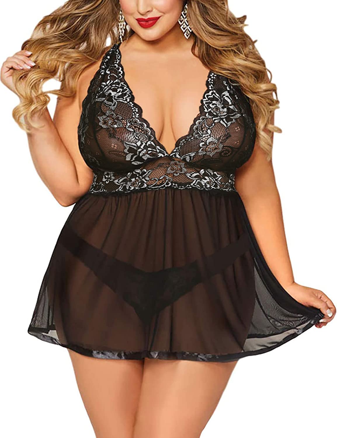 Avidlove Dessous in Übergröße für Mesh-Babydoll, Chemise, Spitze, für Schwangere, Boudoir-Outfits 