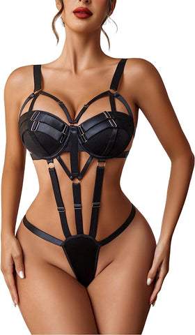 Conjunto de lencería bondage Avidlove con aros y push up, lencería de una pieza tipo babydoll 