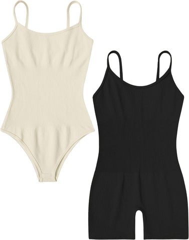 Avidlove 2-teiliger Bodysuit für gerippten Shapewear-Bodysuit, Bauchkontrolle, Spaghettiträger, Yoga-Strampler 