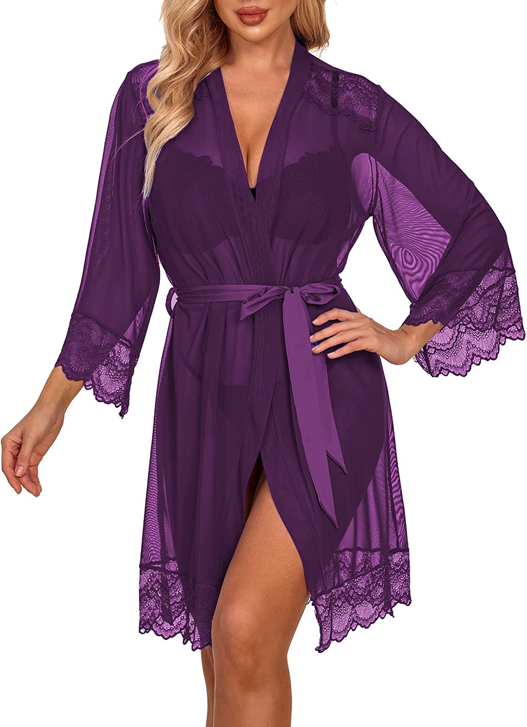 Bata de lencería Avidlove, bata tipo kimono de encaje, bata de baño, camisón tipo babydoll 