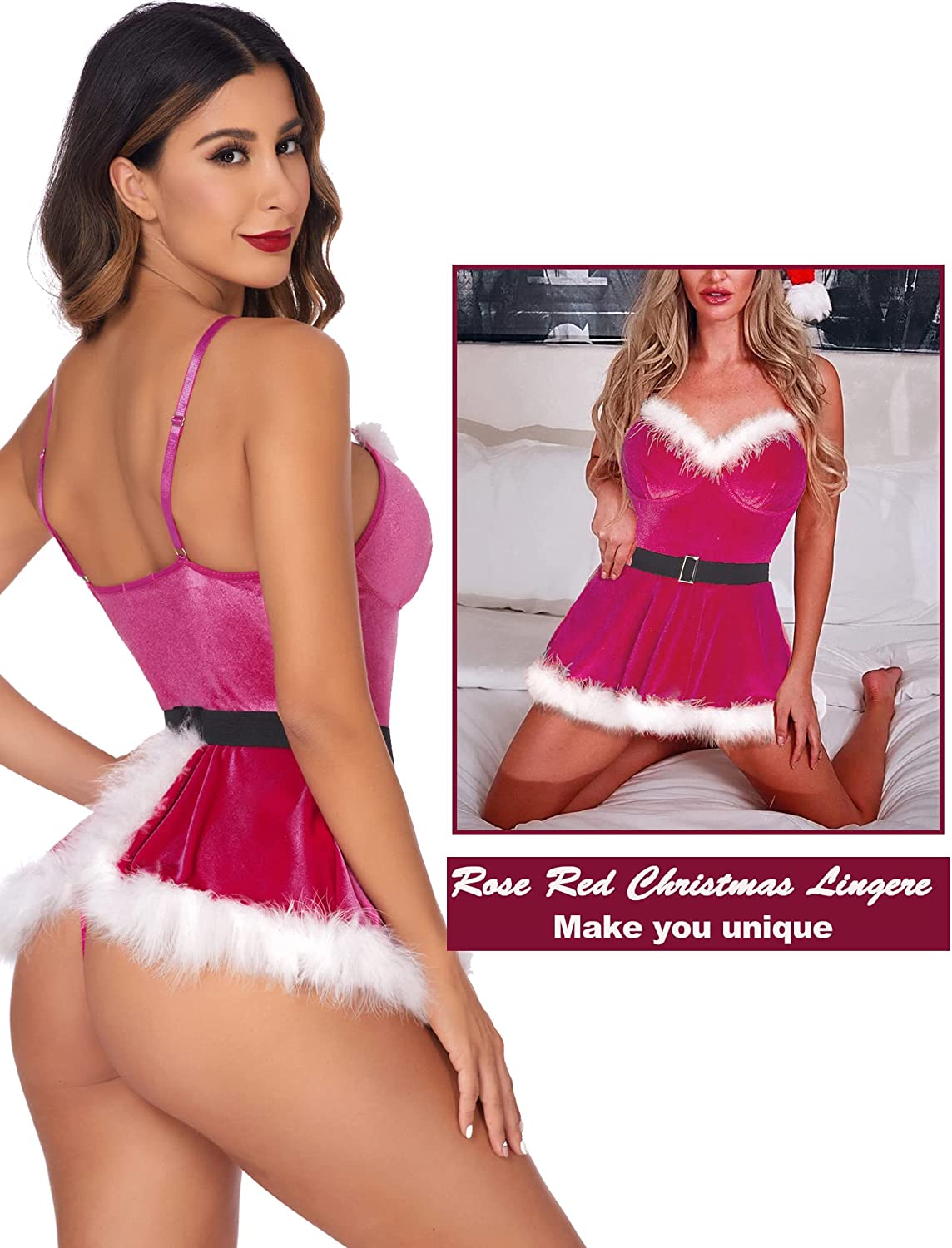 Avidlove Christmas Lingerie Santa Costume For V Neck Velvet Lingerie