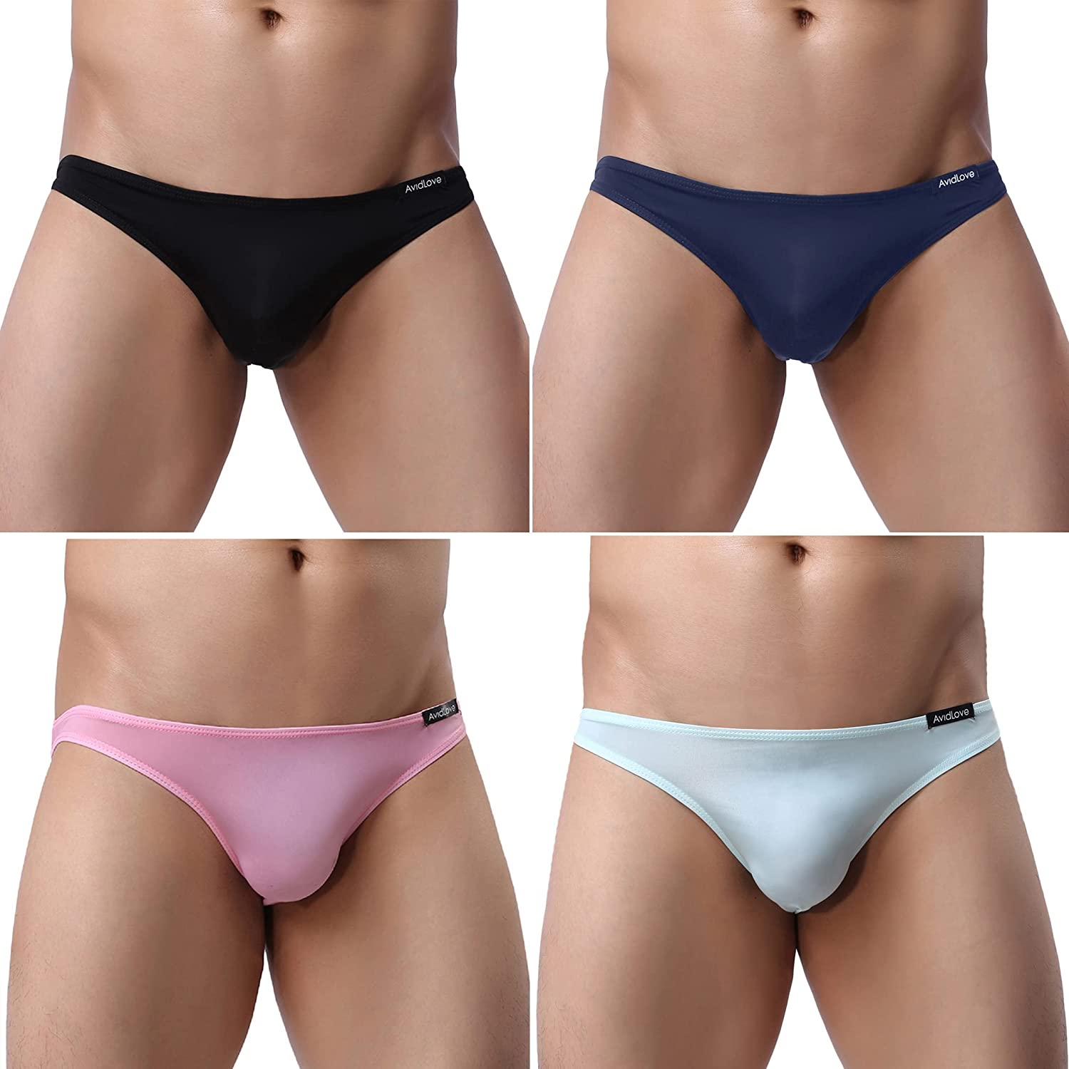 Avidlove Underwear Herren-Bikinislips, 4er-Pack, klassisch, niedrig geschnitten, dehnbar, mit Hüfte 