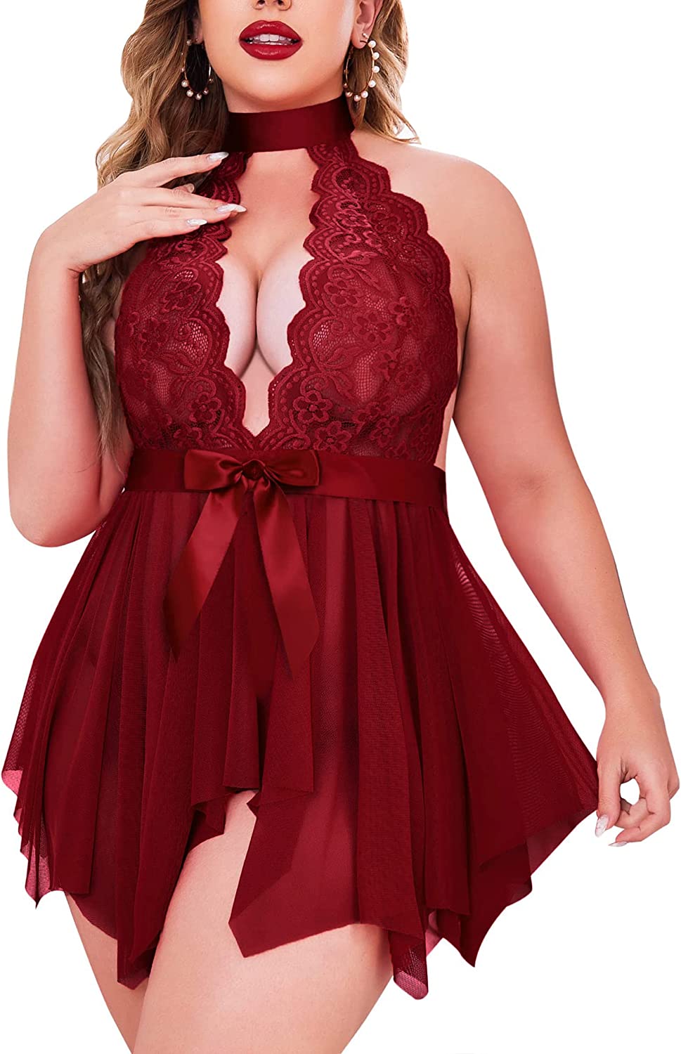 Avidlove Plus Size Babydoll for High Waist Teddy Chemise Floral Lace Lingerie