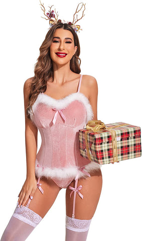 Avidlove Weihnachts-Dessous für Weihnachtsmann-Kostüm, Bustier, Korsett, Top, Body, Strumpfhalter, Dessous 