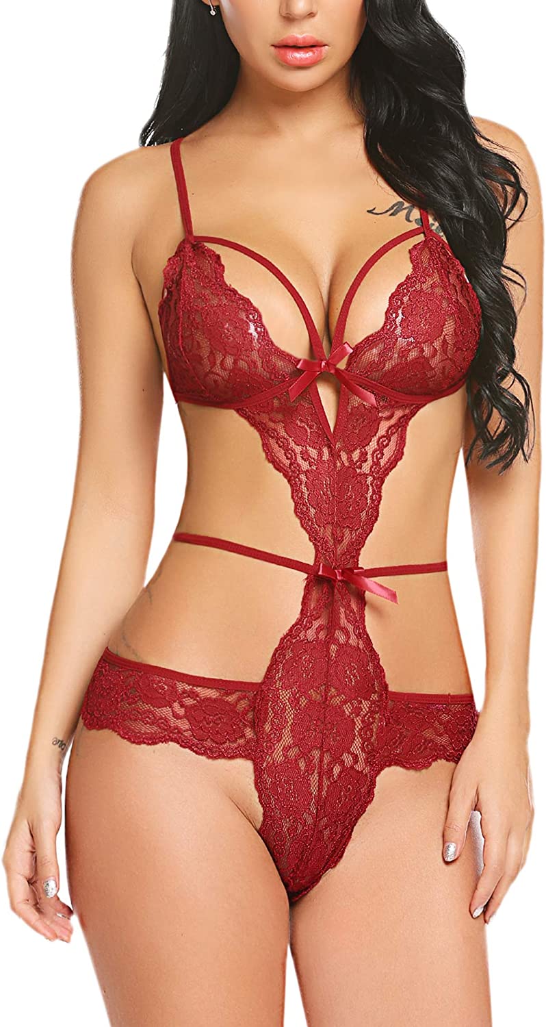 Avidlove Lingerie for Lace Bodysuit Strappy Teddy One Piece Babydoll Mini Bodysuit