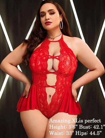 Lencería de talla grande de Avidlove, body de encaje, babydoll de una pieza con escote en V profundo y encaje 