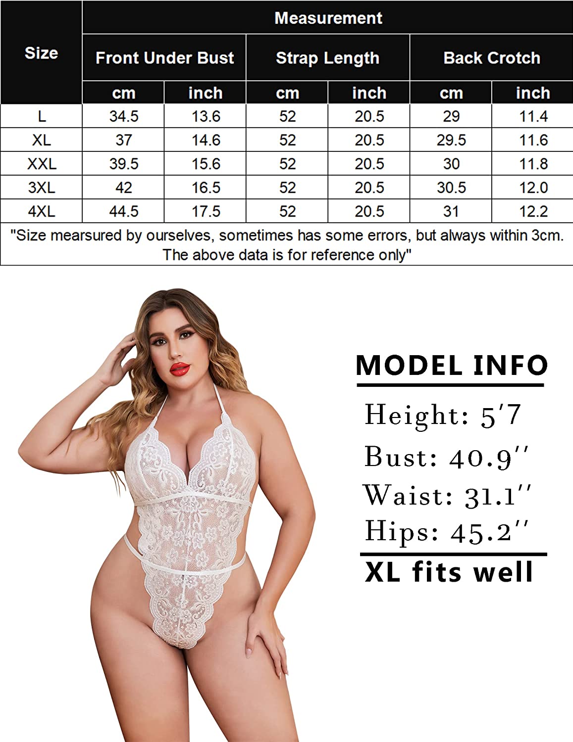 Lencería de talla grande Avidlove para body de una pieza con escote halter 