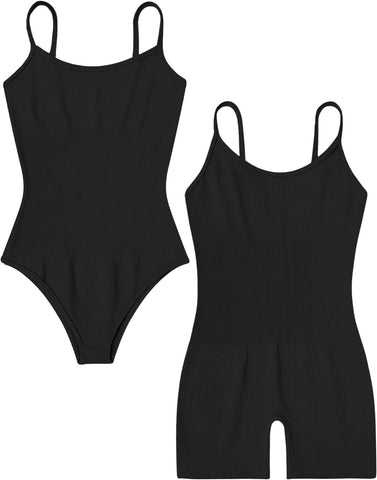 Avidlove 2-teiliger Bodysuit für gerippten Shapewear-Bodysuit, Bauchkontrolle, Spaghettiträger, Yoga-Strampler 