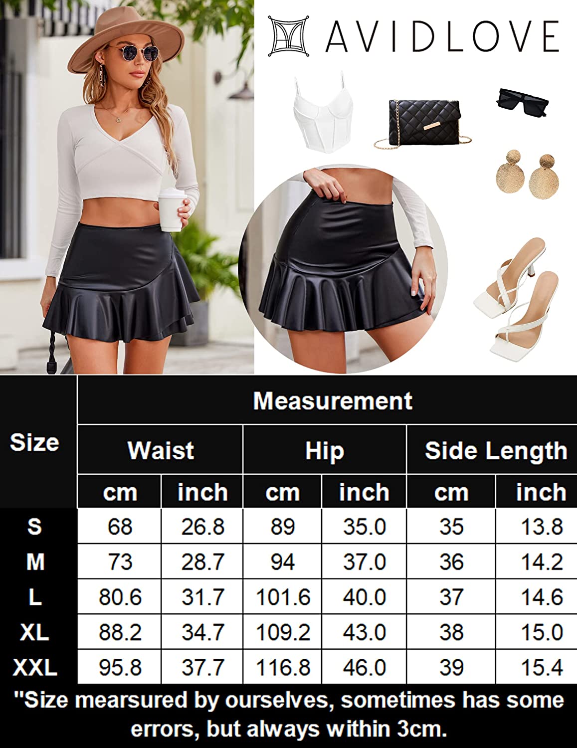 Avidlove Leather Mini Skirt Pleated Skirt High Waist Ruffled Short Skirts Mini Lingerie Skirt with Zipper