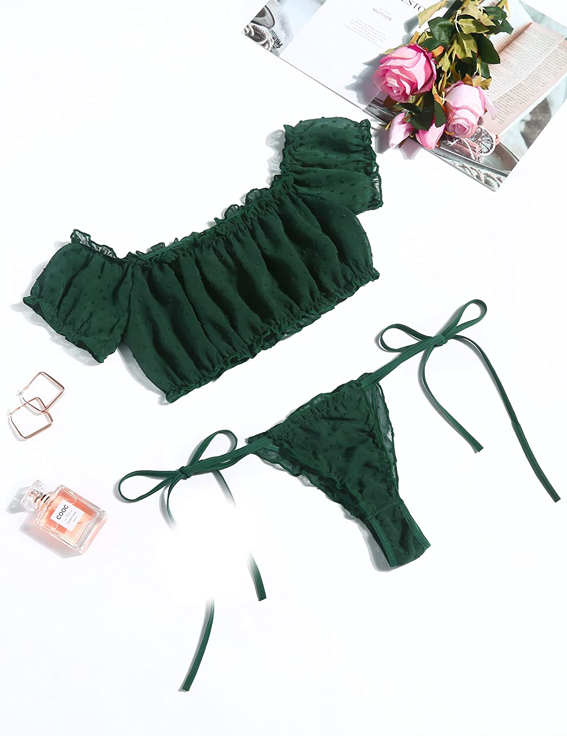 Conjunto de sujetador y braguita Avidlove Conjunto de lencería con volantes Camisola babydoll de malla