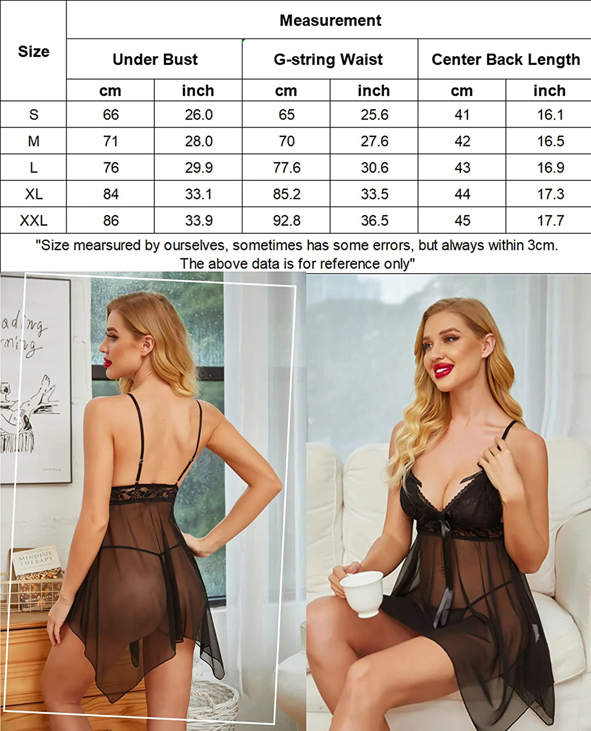 Avidlove Lingerie Lace Babydoll Nightdress Mesh Chemise V Neck Sleepwear