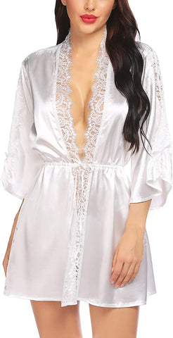 Lingerie Robe Satin Short Kimono Bridesmaids Lace Robes Nightwear Loungewear