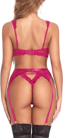 Avidlove Dessous-Set mit Spitzen-Strumpfband und Bügel, Push-Up-Dessous-Set (ohne Strümpfe) 