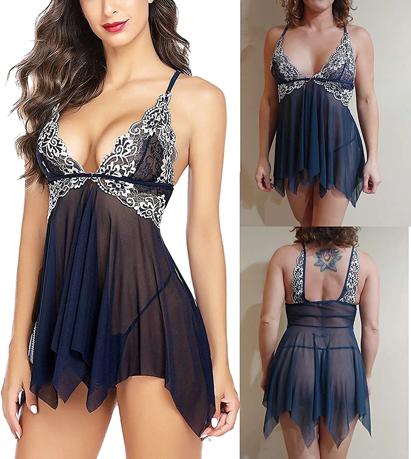 Avidlove Spitzen-Dessous, Frontverschluss, Babydoll, V-Ausschnitt, Nachtwäsche, Chemise, Nachthemd