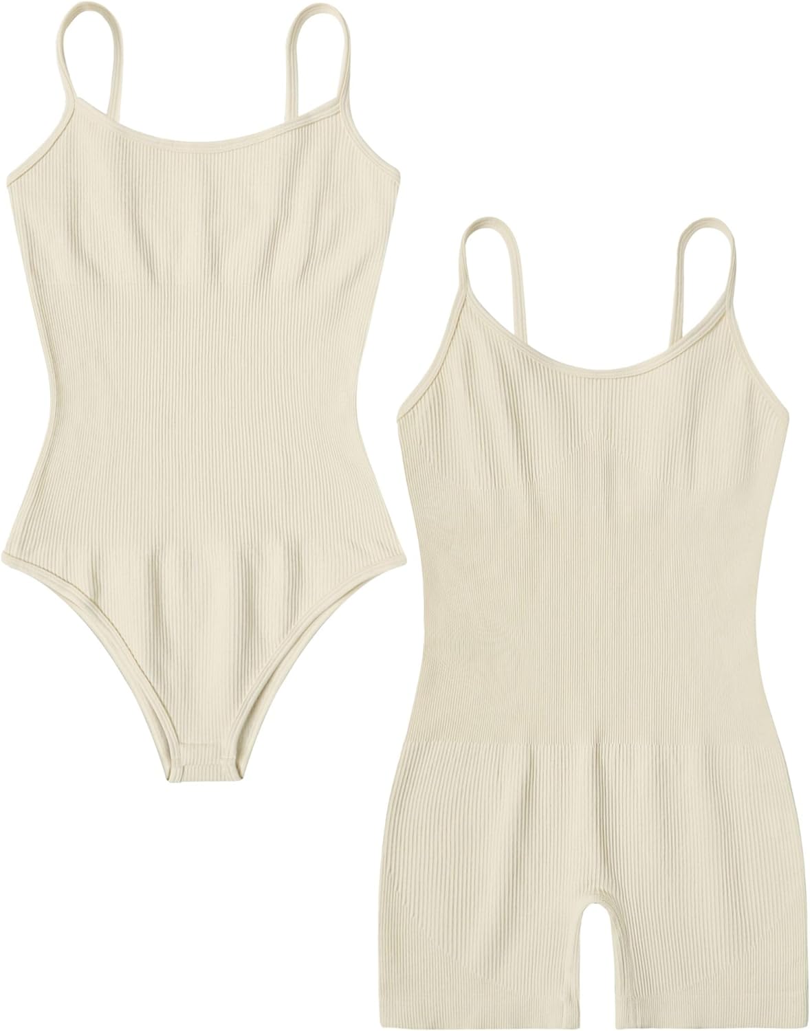 Avidlove 2-teiliger Bodysuit für gerippten Shapewear-Bodysuit, Bauchkontrolle, Spaghettiträger, Yoga-Strampler 