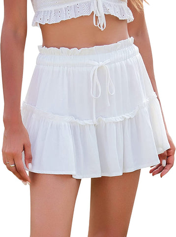 Avidlove Summer High Waist Ruffle Short Skirt A-Line Beach Mini Skirts with Drawstring