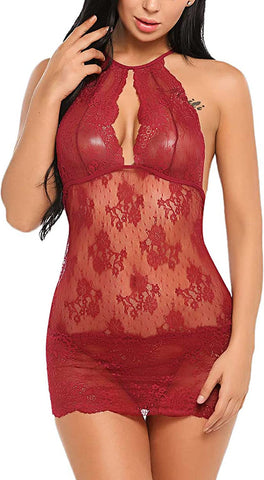 Lencería Babydoll Avidlove con escote halter y encaje 