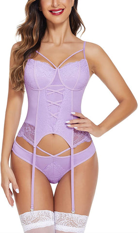 Conjunto de lencería Avidlove para body de encaje con liguero, camisón tipo babydoll sin medias