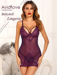 Avidlove Lingerie for Lace Chemises Strappy Babydoll Sleepwear Mini Dress S-XXXL