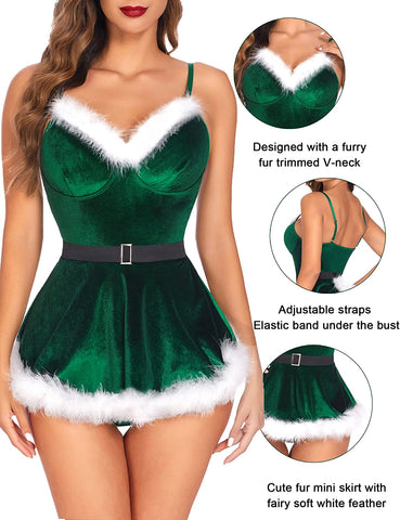 Avidlove Christmas Lingerie Santa Costume For V Neck Velvet Lingerie