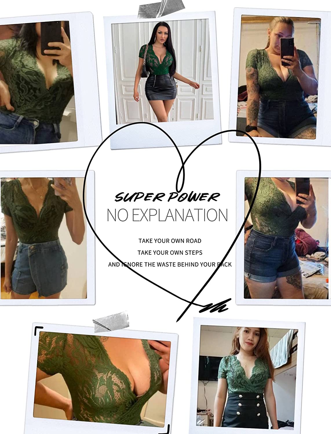 Avidlove Spitzen-Bodysuit mit kurzen Ärmeln, tiefer V-Ausschnitt, Druckknopfverschluss im Schritt, Clubwear-Oberteile, S-XXL