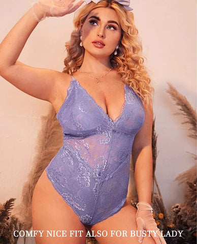 Avidlove Dessous mit Druckknopfverschluss im Schritt, Spitzen-Bodysuit, tiefer V-Ausschnitt, Teddy, einteilig, Spitzen-Babydoll 