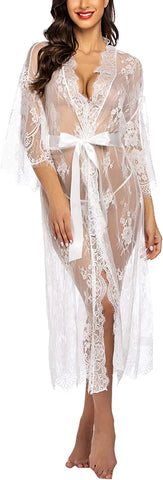 Avidlove Long Lace Lingerie Kimono Robe Sheer Babydoll Nightgown Nightdress