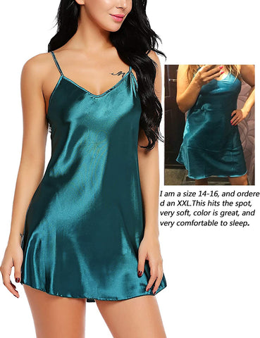 Avidlove Sleepwear Satin Nightgown Mini Slip Chemise Short Nightwear