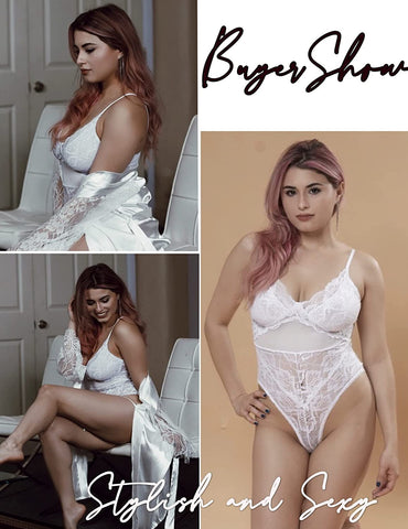 Avidlove Bodysuit mit Druckknopfverschluss im Schritt, Spitzen-Teddy-Dessous, einteilig, Dessous für Damen 