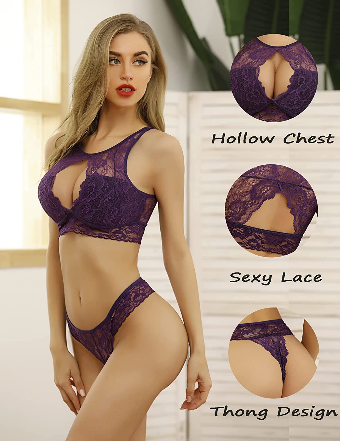 Conjunto de sujetador y braguita de encaje tipo babydoll de 2 piezas de Avidlove Lingerie Mini ropa de dormir 